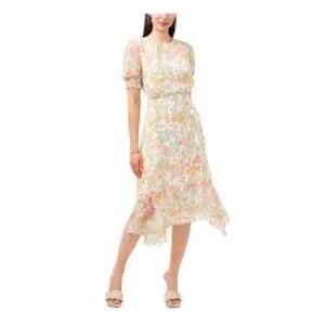 Vince Camuto Puff Sleeve Verona Gardens Asymmetric Hem Dress